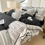 White Duvet Cover Full Size, Ruffle Beddding Set with Bowtie