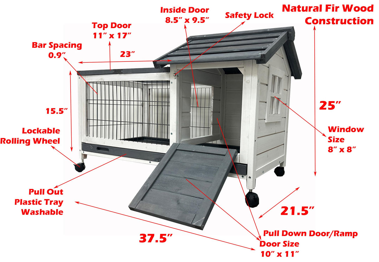 Rabbit Hutch Indoor Outdoor Bunny Hutch Pull Out Tray Guinea Pig Cage