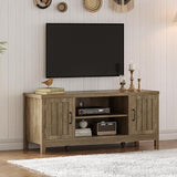 Farmhouse TV Stand, Wood Fluted Door Entertainment Center