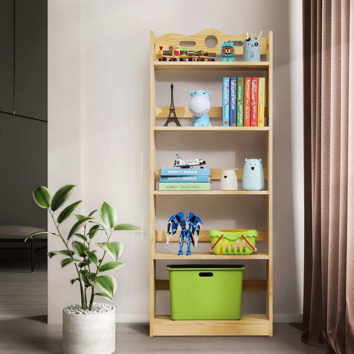 Bookcase with Open Shelves, Solid Wood Storage Organizer Book Shelf Cabinet Display