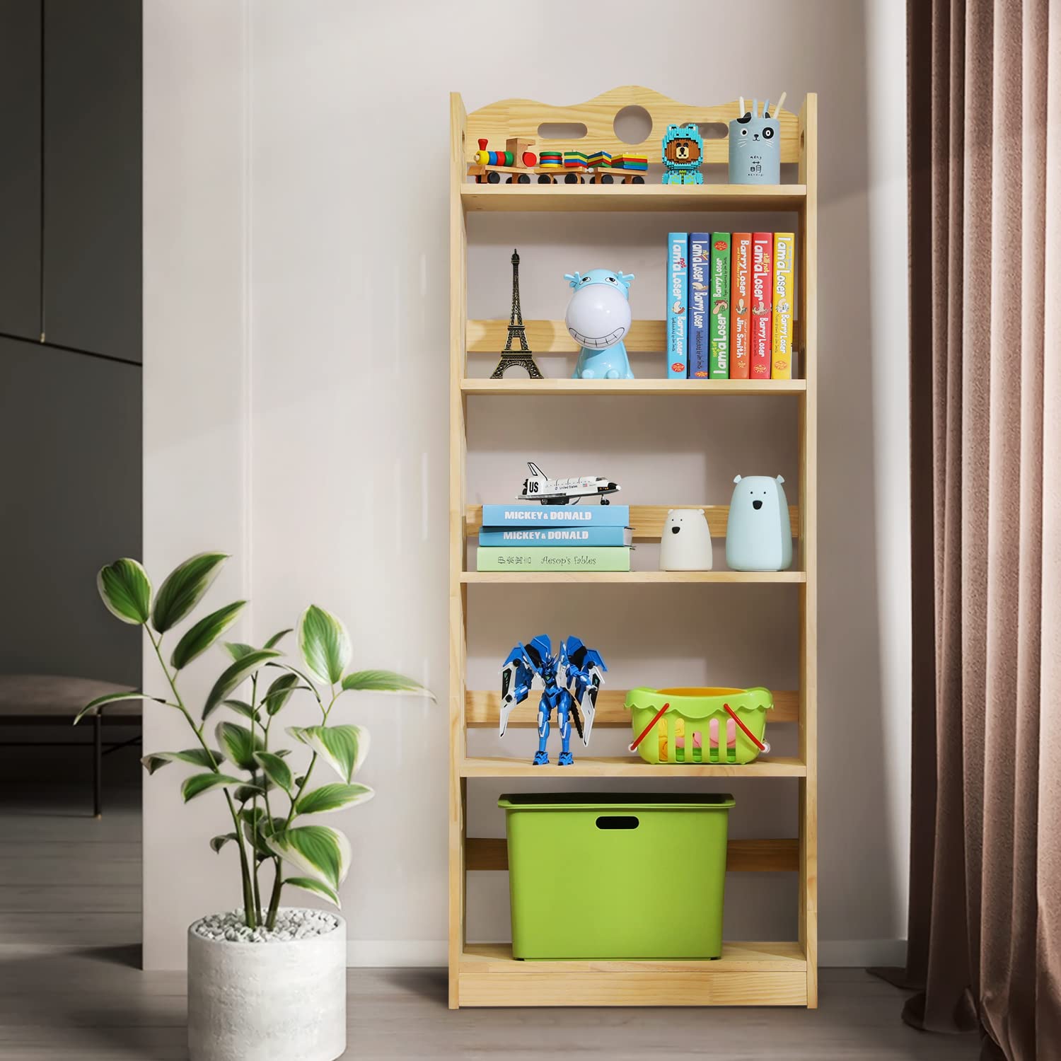 Bookcase with Open Shelves, Solid Wood Storage Organizer Book Shelf Cabinet Display