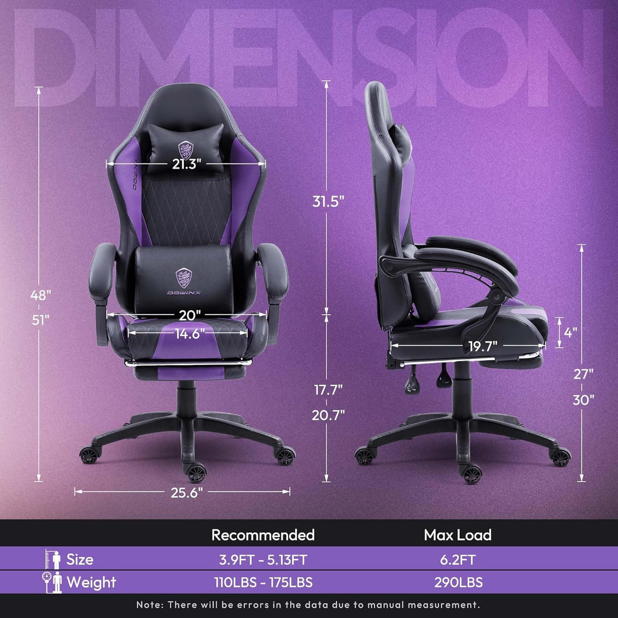 Ergonomic Gaming Chair with Massage Lumbar Support and Footrest