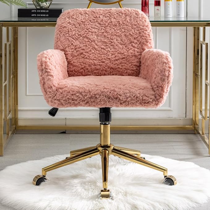 Office Chair Velvet Upholstered Tufted Button Chair with Golden Metal Base Adjustable Desk Chair