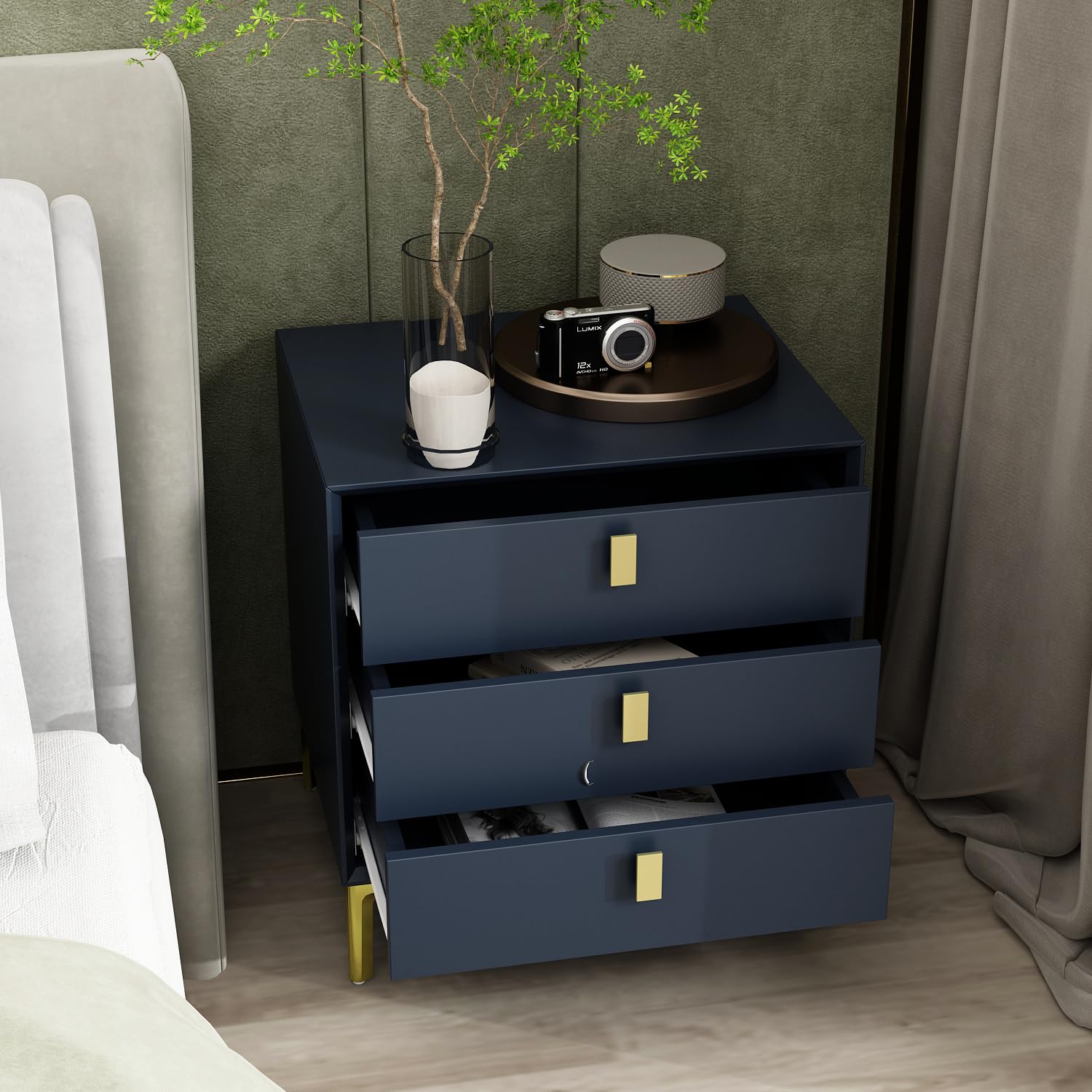3-Drawer Nightstand Set of 2, Modern Night Stand Bedside Table with Storage
