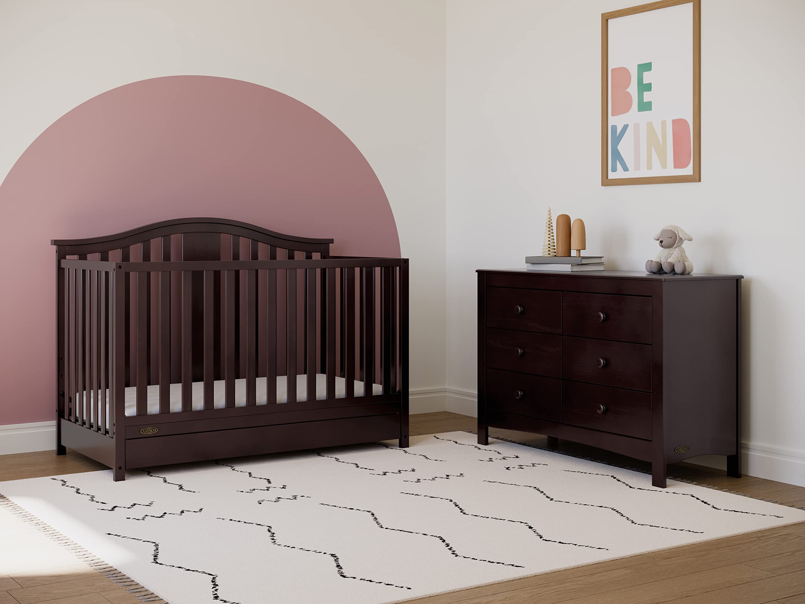 4-in-1 Convertible Crib with Drawer (Espresso) – GREENGUARD Gold Certified, Crib with Drawer Combo, Includes Full-Size Nursery Storage Drawer, Converts to Toddler Bed and Full-Size Bed