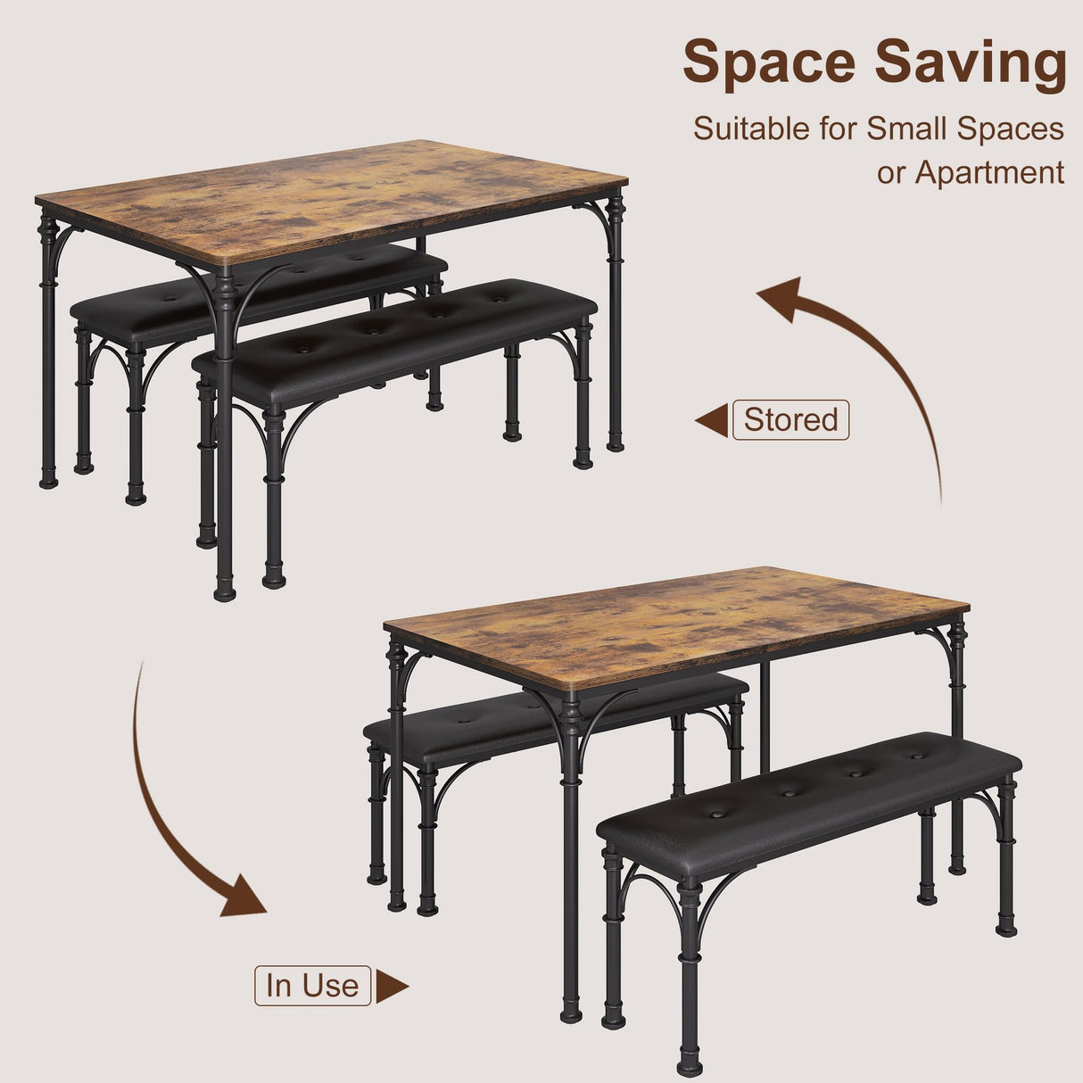 Dining Table Set for 4, Kitchen Table Set with Roman Columns, Dining Table Set for 4-6