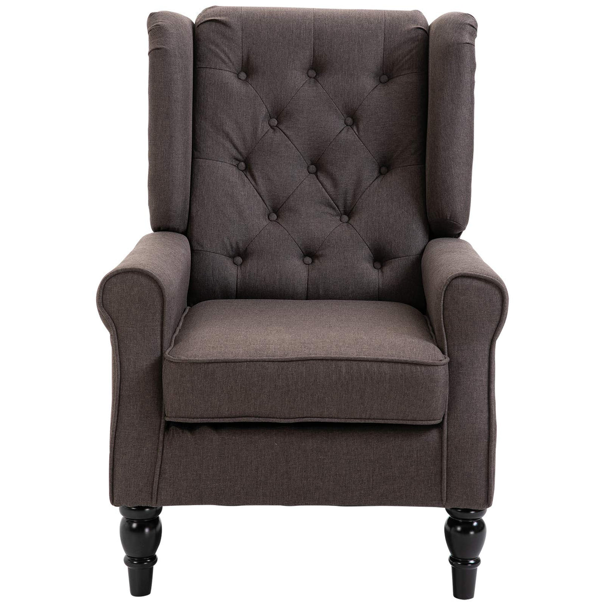 Modern Accent Chair, High Wingback Chair, Button-Tufted Upholstered Fabric Armchair with Retro Wood Legs for Living Room, Bedroom, Dark Brown