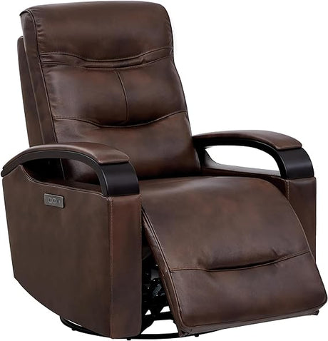 Genuine Leather Power Swivel Glider Rocker Recliner, USB Charge Power