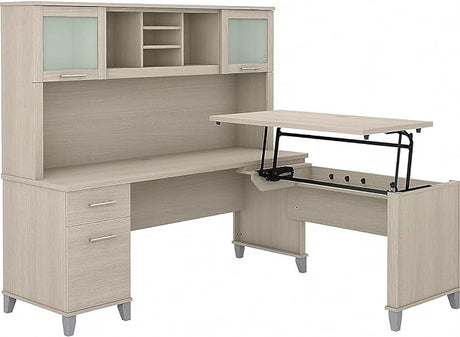 ErgoLift 3-Position L-Shaped Desk with Hutch & Adjustable Standing Feature