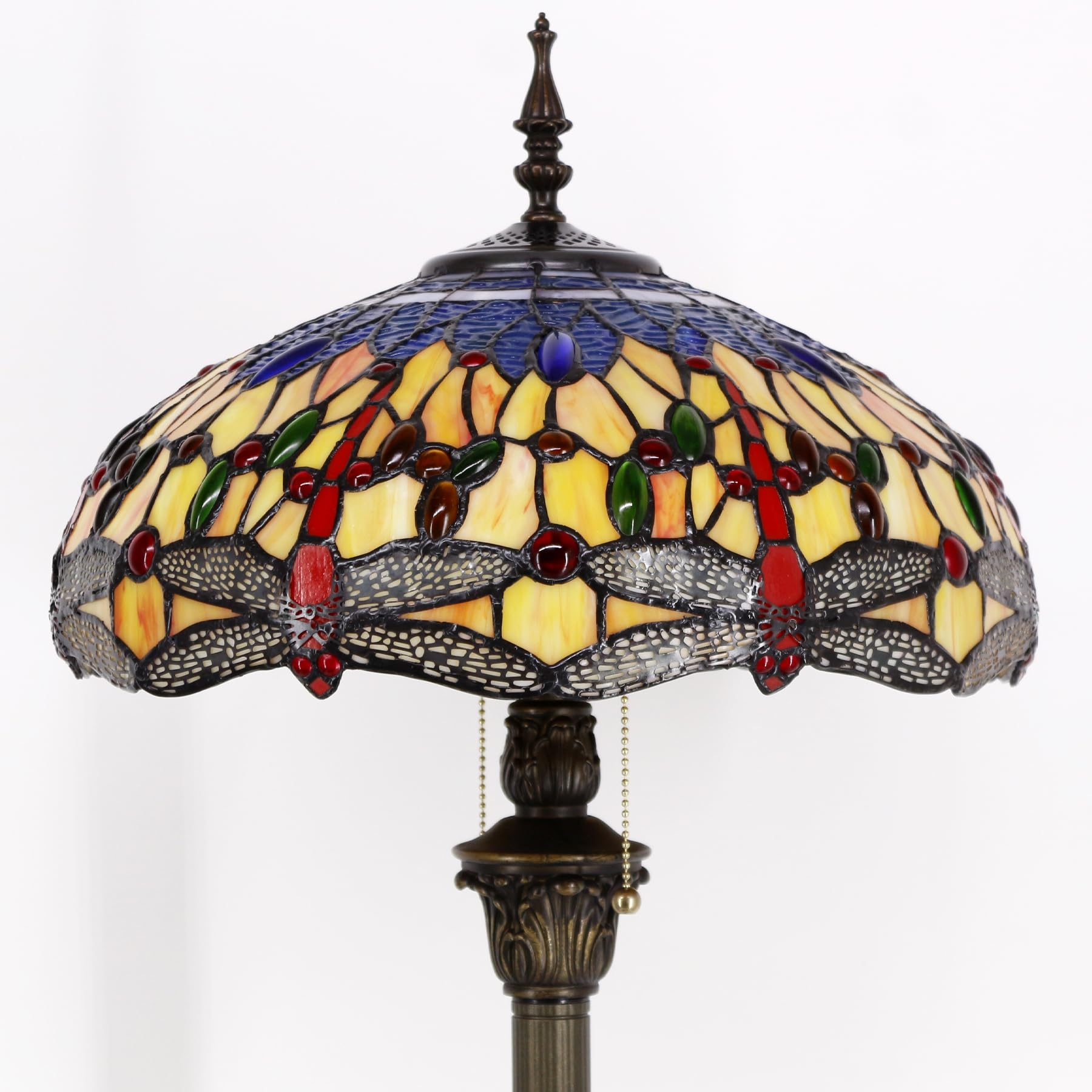Tiffany Floor Lamp Blue Yellow Dragonfly Stained Glass 64 Inch