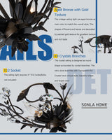 Vintage Crystal Ceiling Light Fixture - 4-Light Black Flush Mount