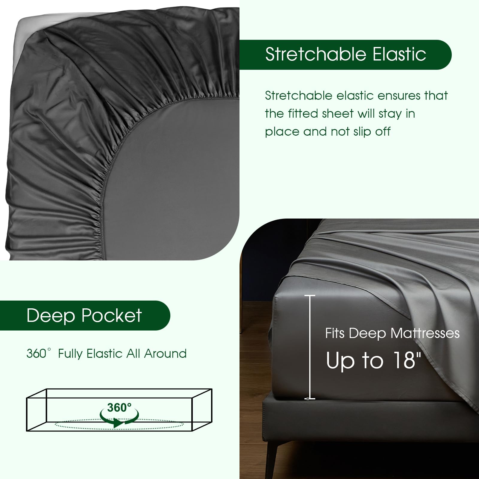 100% Tencel Eucalyptus Sheets King, 18” Deep Pocket King Sheets 4 Pieces Lyocell