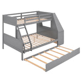 Twin Over Full Bunk Bed with Trundle and Built-in Desk, Solid Wood Bunk Bed Frame