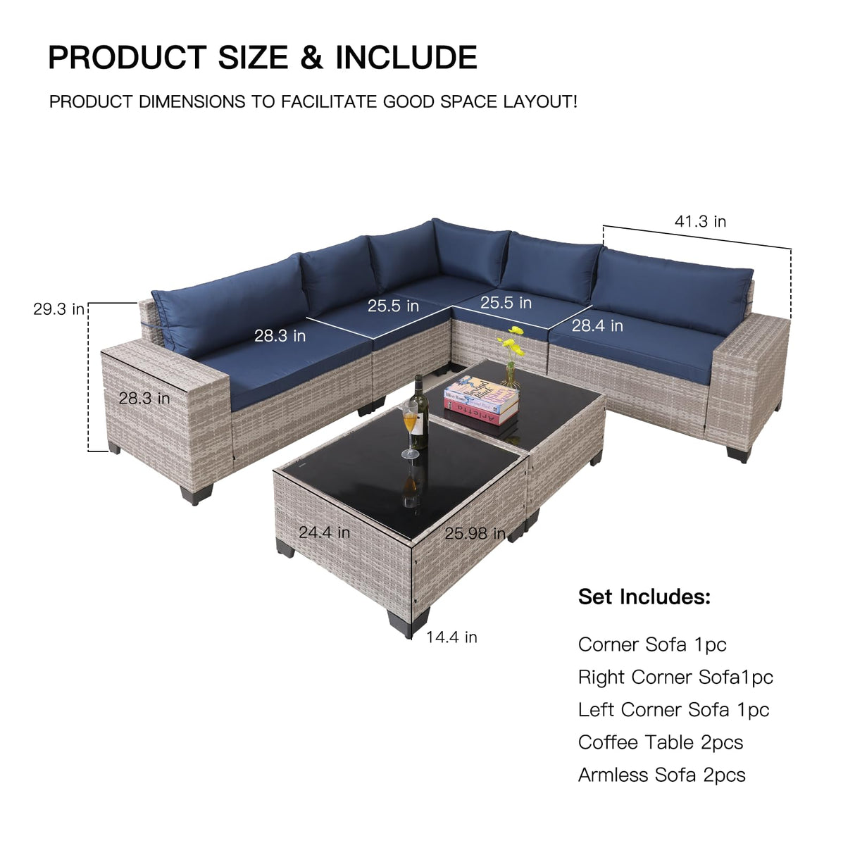 Outdoor Sectional Furniture Set, 7 Pieces Patio Couch