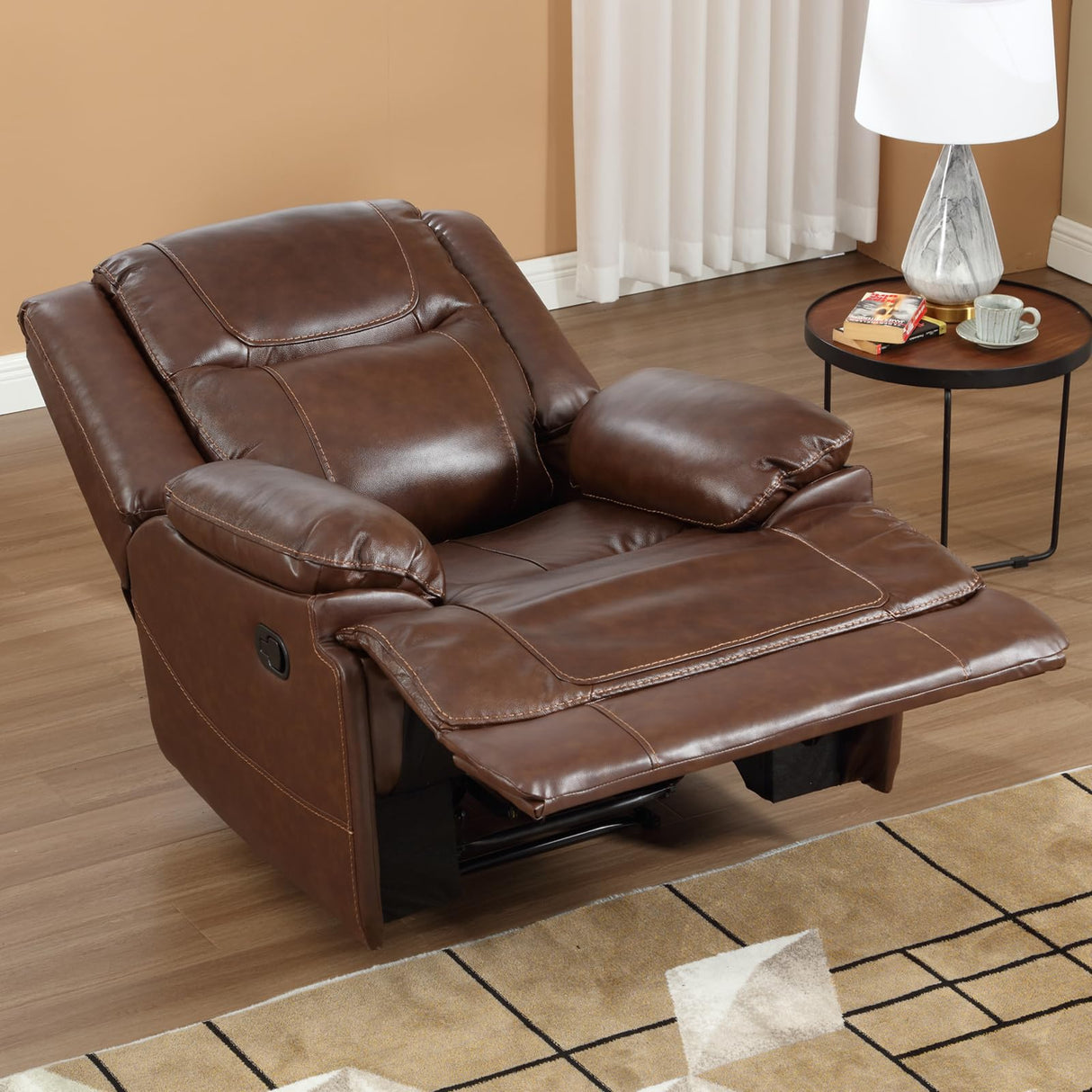 Genuine Leather Manual Recliner Chair, Reclining Sofa Chair Couch for Living Room