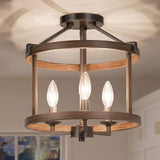 Faux Wood Ring Ceiling Light - Modern Semi Flush Mount Farmhouse Chandelier