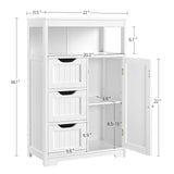 Bathroom Floor Cabinet Wooden Storage Organizer with 1 Door and 3 Drawers, Free-Standing Cupboard