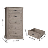 5 Drawer Grey Dresser, 43" Wood Dresser Samll Dresser Chest of Drawers with Large Storage Space,