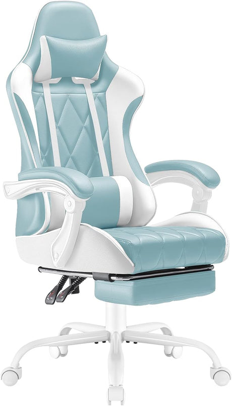 Gaming Chair with Footrest and Massage Lumbar Support, Ergonomic Computer Seat