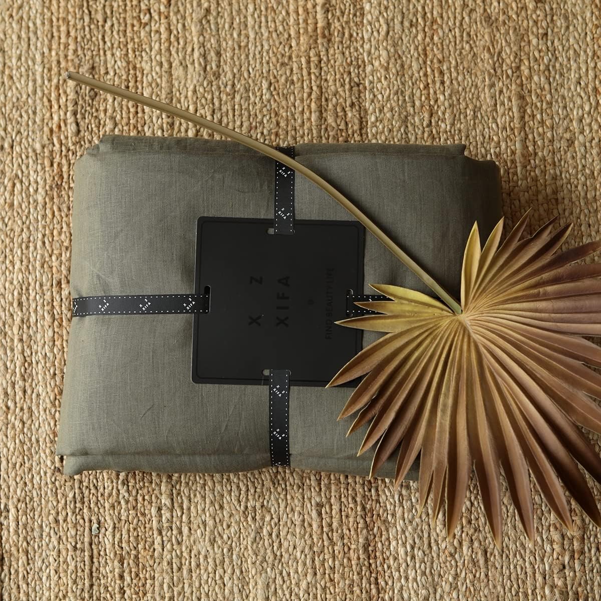 100% Natural French Flax Linen Duvet Cover King, Olive Green Cooling Duvet Cover Set