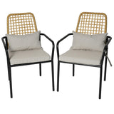 Stackable Rattan Patio Dining Chairs and and Rectangle Table Set of 6 with 63"x38" Wood-Like Table