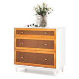 Dresser for Bedroom, Chest of Drawers with Anti-toppling Device, Wooden Storage Nightstand with 3 Rattan Drawers, 31.5 x 16 x 31 Inches (1)