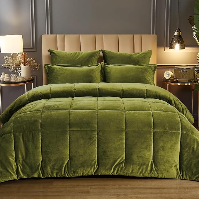 Double-Sided Velvet Comforter Set Queen Size, 5 Piece Soft Luxury Winter Warm Bedding