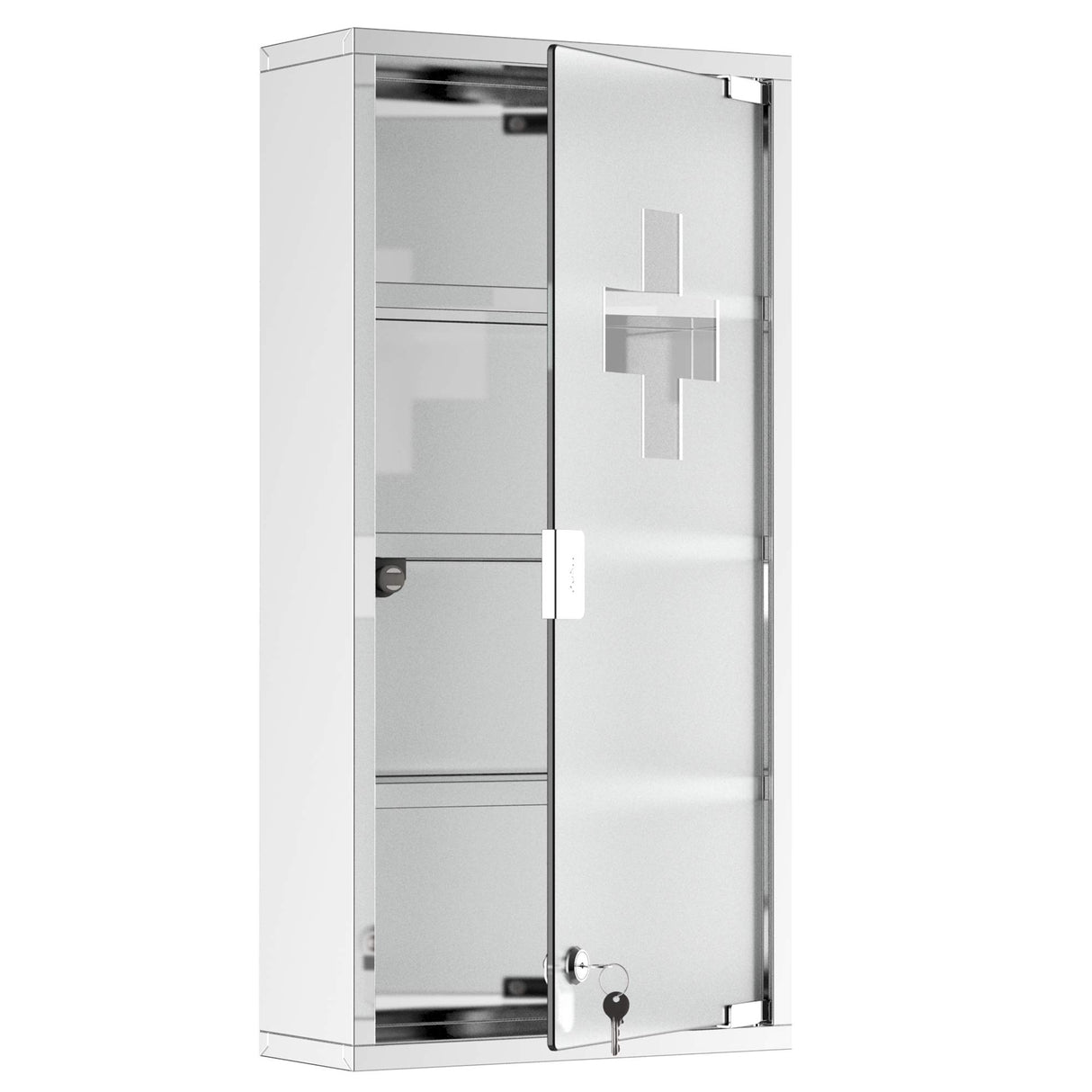 Wall Mounted Medicine Cabinet, Locking Wall Cabinet with 4 Tier Shelves