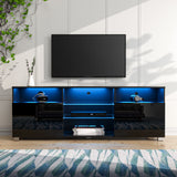 LED TV Stand for 65 inch TVs, Modern TV Stand with LED Lights and High Glossy Cabinets