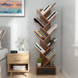 10-Tier Tree Bookshelf, Floor Standing Bookshelf with Drawer