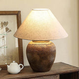 Rustic Farmhouse Clay Pot Table Lamps 19.6" Tall Ceramic Table Lamp, American Southwestern Textured Ceramic Lamp Body with White Textured Shade Bedside Table Lamp for Living Room Bedroom Office