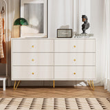 6 Drawer Dresser and Night Stand Sets for Bedroom, Two Drawers Nightstand Set of 2 & 6 Drawer Dresser with Gold Handle, Modern White and Gold Dresser Set (3 Piece)