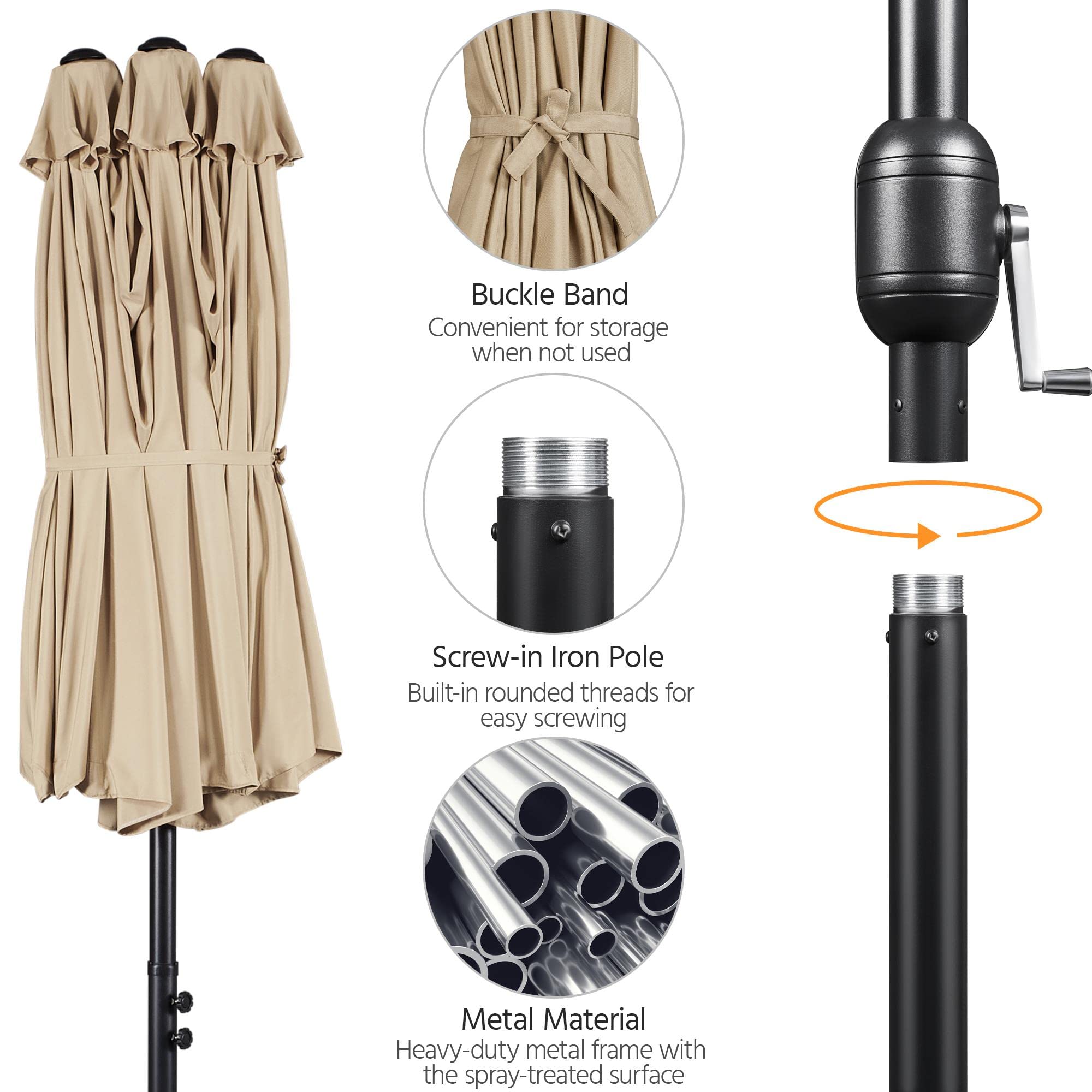 15 ft Triple-size Patio Umbrella w/Base Includedatio Parasol w/Easy Crank &