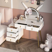 Vanity Desk with Mirror and Lights,Makeup Table with 5 Drawers and Led Lighted
