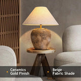 Rustic Farmhouse Clay Pot Table Lamps 19.6" Tall Ceramic Table Lamp, American Southwestern Textured Ceramic Lamp Body with White Textured Shade Bedside Table Lamp for Living Room Bedroom Office