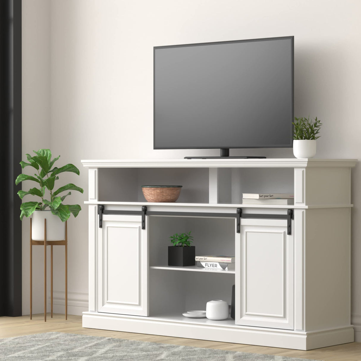 White TV Stand, Entertainment Center for 65 inch TV, 58" Farmhouse TV Stand