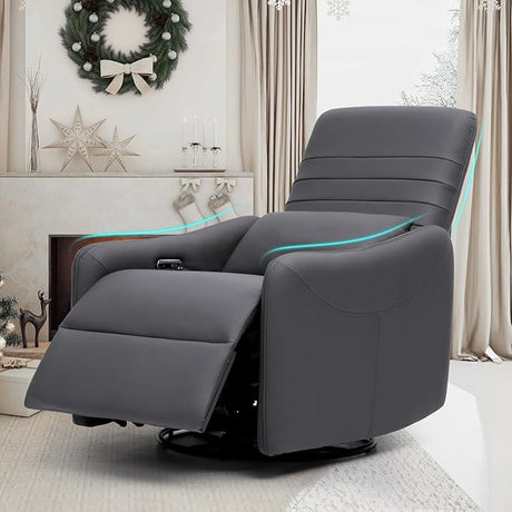 Power Glider Swivel Rocker Recliner Chair for Adults Nursery, 270° Oversized Rotating Rocking Reclining Chair w/USB & Type-C Charging Port Single Sofa for Living Room,Bedroom,White