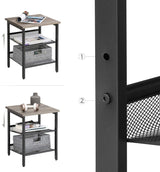 INDESTIC End Table, Nightstand with 2 Adjustable Mesh Shelves, Stable Metal Frame