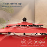 10ft Patio Umbrella Outdoor 3 Tier Vented Market Table Umbrella with 1.5" Umbrella Pole and 8 Sturdy Ribs,