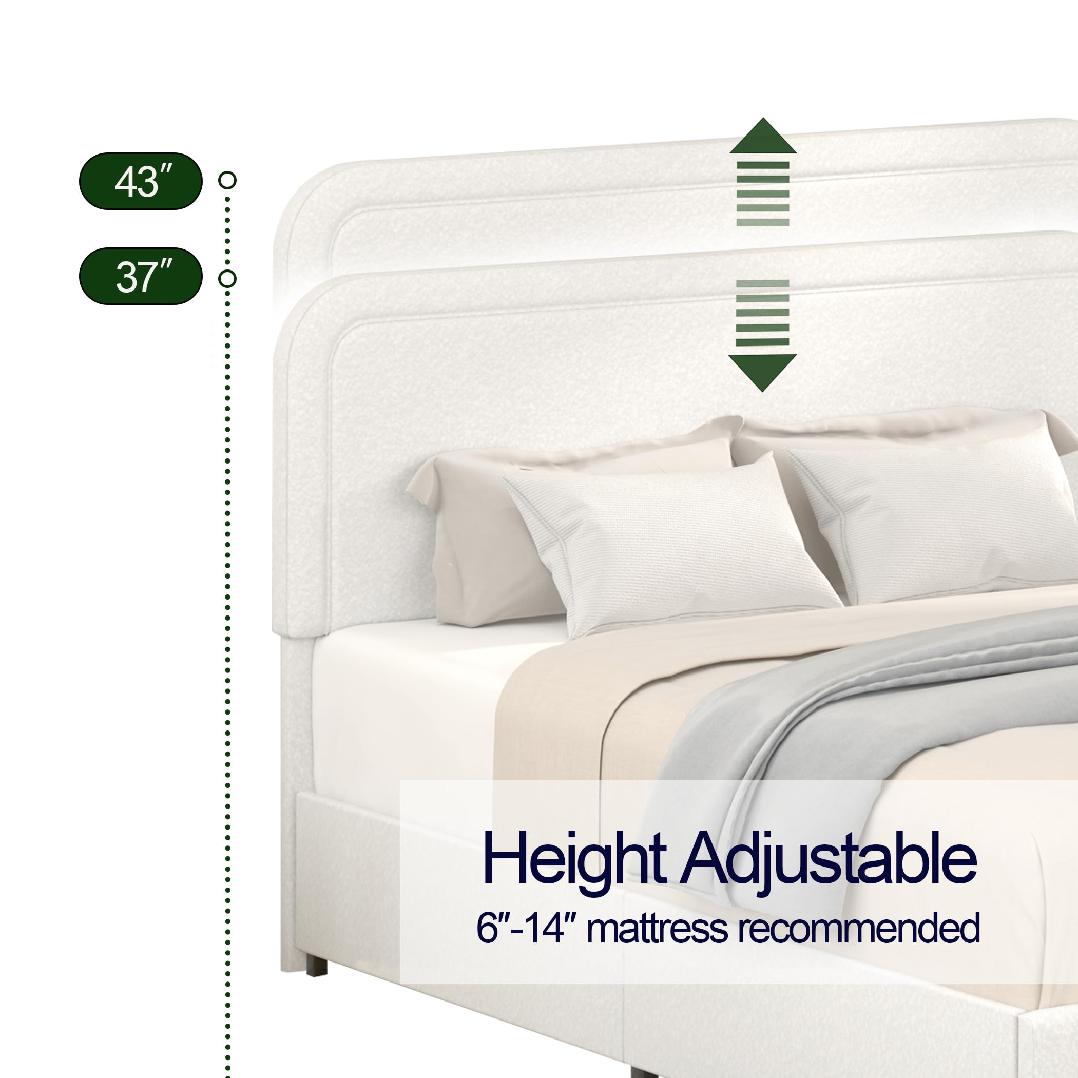 Queen Size Upholstered Bed Frame, Platform Bed with Patented 4 Drawers Storage and Headboard,