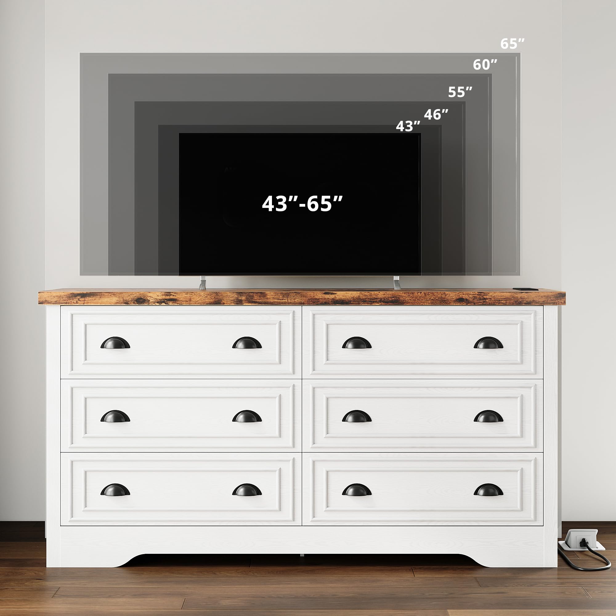 59" 6 Drawers Dresser for Bedroom, Power Strip
