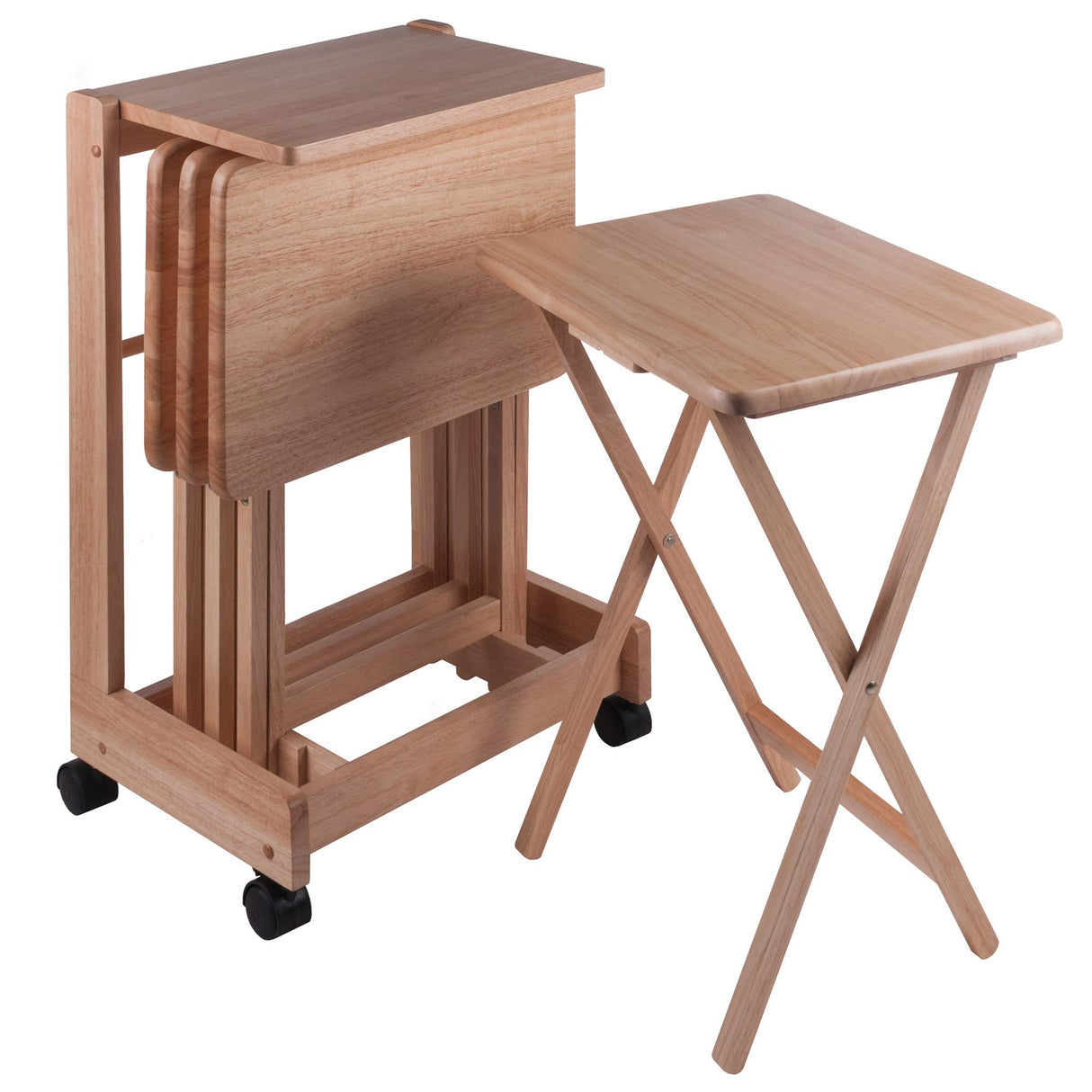 Wood Brienda 5-Piece Snack Table Set | Foldable Tables with Storage | Solid Wood