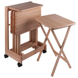 Wood Brienda 5-Piece Snack Table Set | Foldable Tables with Storage | Solid Wood