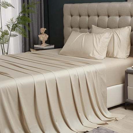 Grey Sheets Queen- Rayon Derived from Bamboo, Silk Soft Breathable No Sweat Cooling Sheets for Hot Sleepers,