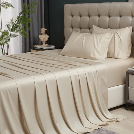 King Size Sheet Set - Rayon Derived from Bamboo, Extra Deep Pocket Sheets Fits 18"-24"