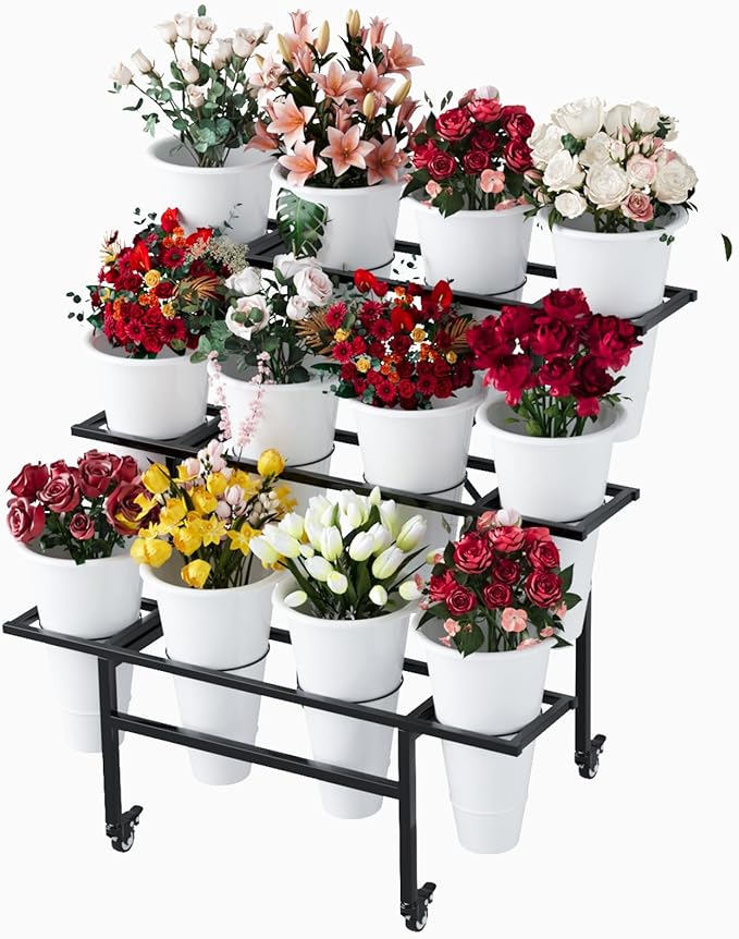 Moving Plant Stand with Wheels Heavy Duty Garden Cart Display Flower Shelf