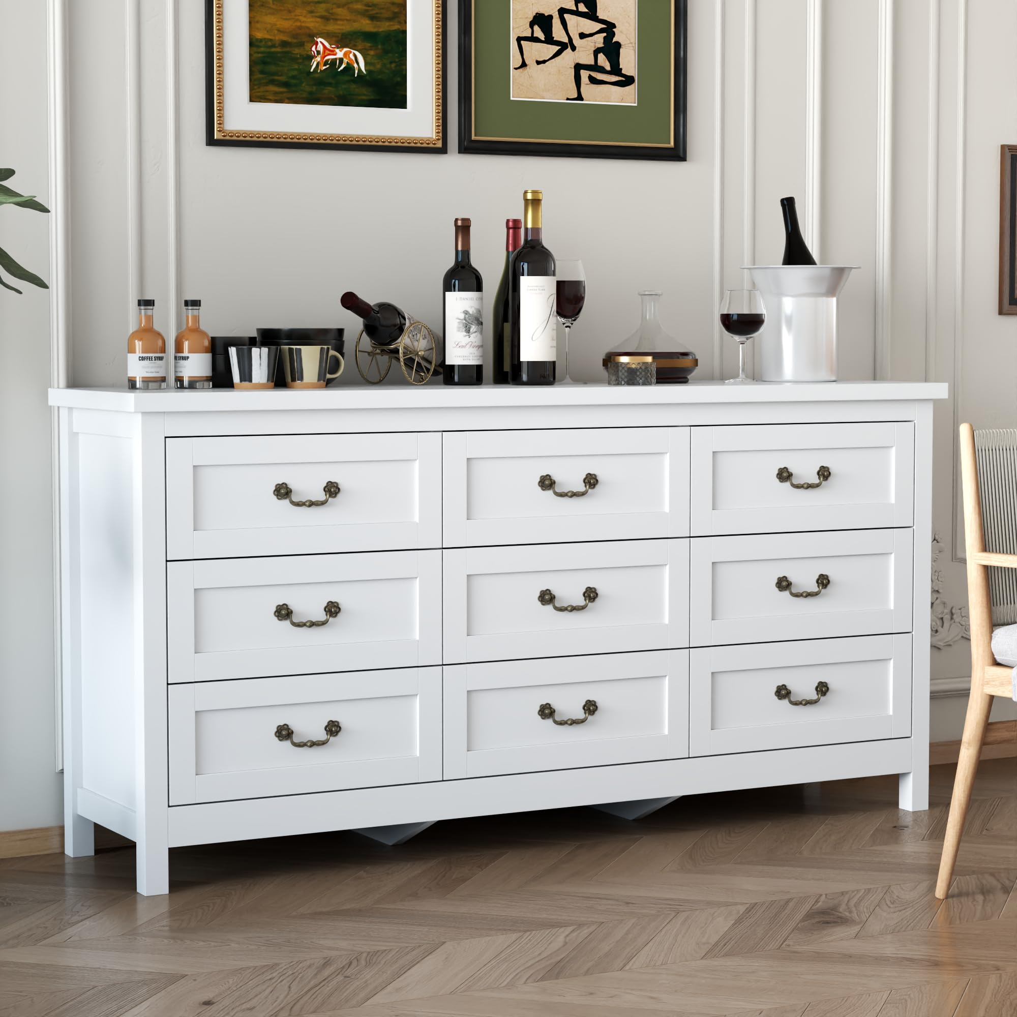 9 Drawer Triple Dresser for Bedroom, 63" Dresser