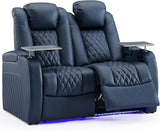 Home Theater Seating Top Grain Leather Recliner Chair Dual Power Movie Gaming