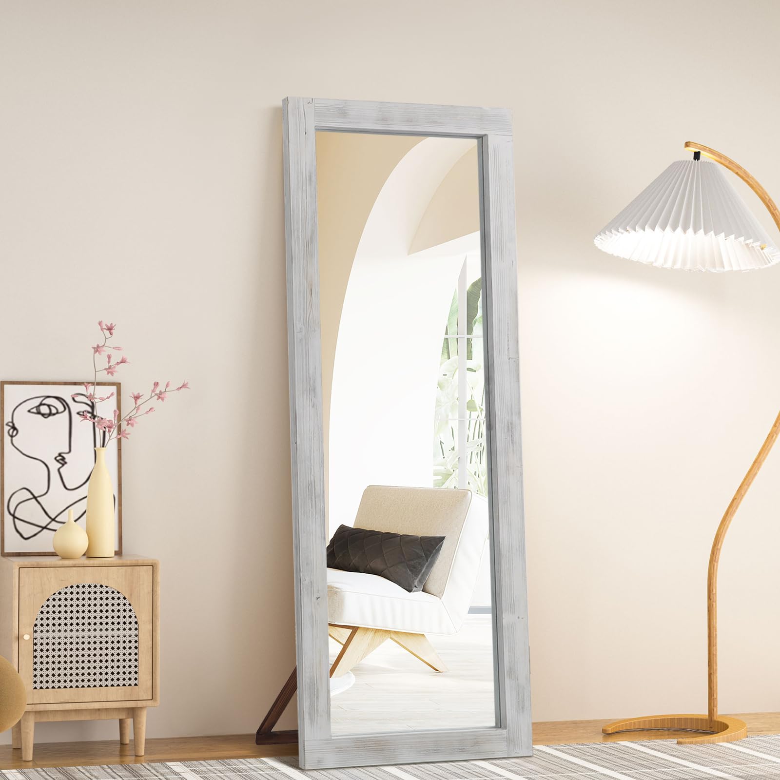 Rustic Farmhouse Full Length Mirror,  Wood Frame Floor Mirror
