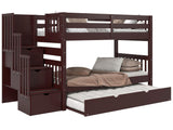 Bunk Beds Twin over Twin with 3 Drawers in the Steps and a Twin Trundle, Dark Cherry